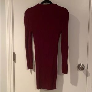 Mock-Neck Maroon Ribbed Dress